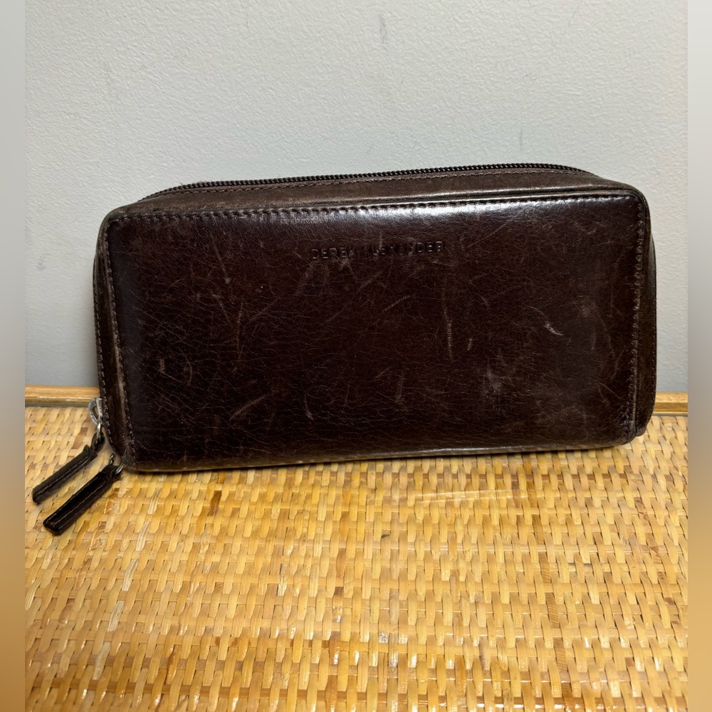 Derek Alexander distressed dark brown leather zip around wallet,great condition